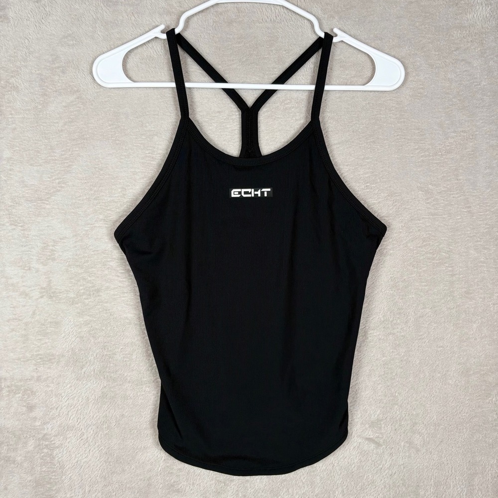 ECHT Ribbed‎ Tank Top Women Large Black Unlined Racerback Athletic Gymcore